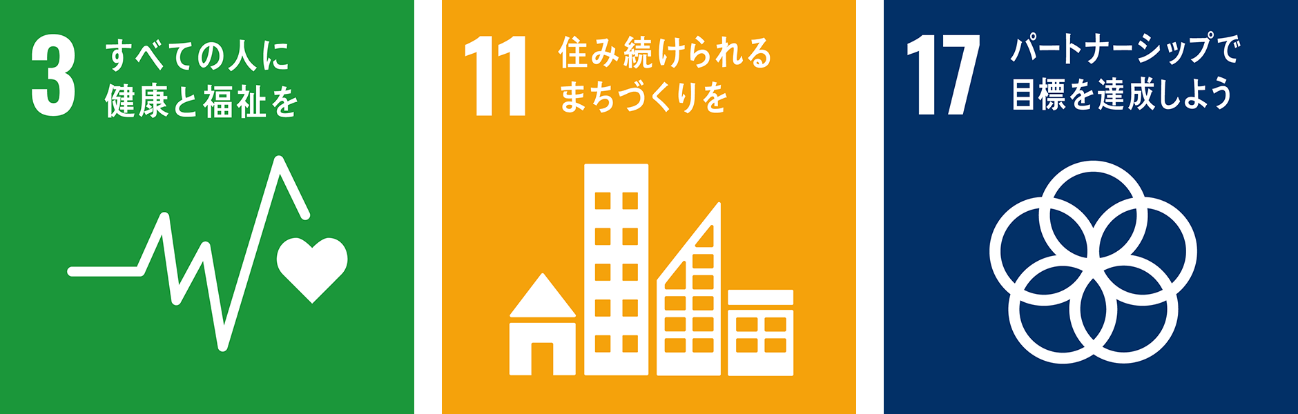 SDGs3,11,17番のロゴ