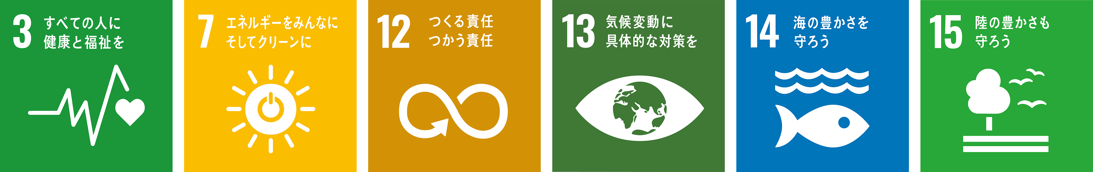 編號SDGs3、7、12、13、14和15的徽標